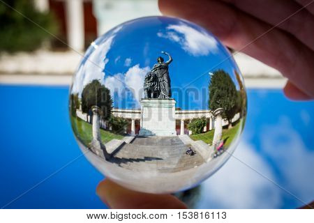 Bavaria Statue Woman Iconic Ruhmeshalle Outdoors Landmark Daytime Old Blue Sky Clouds Travel Tourist Munich Germany Europe Glass Sphere
