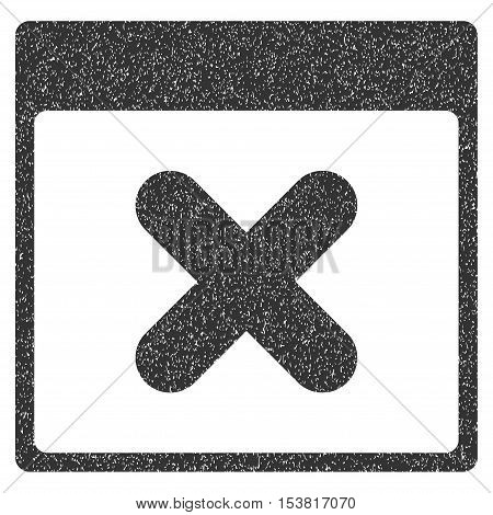 Cancel Calendar Page grainy textured icon for overlay watermark stamps. Flat symbol with scratched texture. Dotted vector gray ink rubber seal stamp with grunge design on a white background.