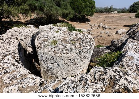 Cave di Cusa or Rocche di Cusa was an ancient stone quarry in Sicily. Its stone was used to construct the temples in the ancient Greek city Selinunte. The stone extraction was abandoned in 409 BC.