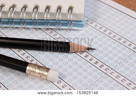 Blank Answer Sheet With 2B Pencil. Answer Sheet For Testing. Standard School Exam Answer Sheet And P