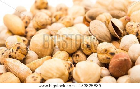chickpeas nuts yellow peas on a white background