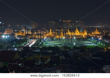 BANGKOK THAILAND - 11 JUNE 2016 - Wat Phra Kaew and Grand Palace and Sanam Luang at night Bangkok Thailand.