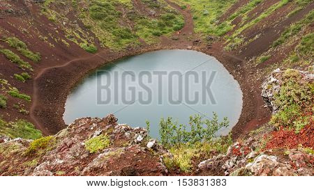 Kerid Is A Crater Lake Of A Turquoise Color - Iceland