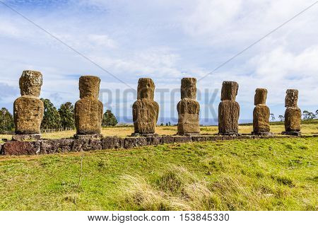 Ahu Akivi Site In Easter Island, Chile