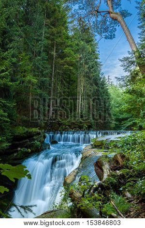 Szklarka Waterfall in Karkonosze mountains near Szklarska Poreba in Poland.