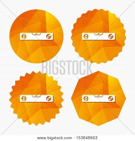 Bubble level sign icon. Spirit tool symbol. Triangular low poly buttons with flat icon. Vector