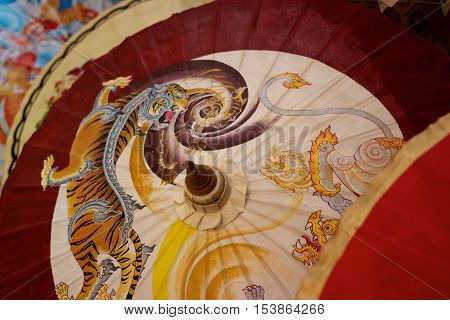Umbrella Paint Thai Style Culture close up view