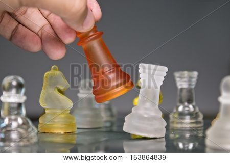 Checkmate Chess transparent orange white color close up
