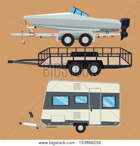 Trailer house and boat icon. Vehicle transportation travel and trip theme. Colorful design. Vector illustration