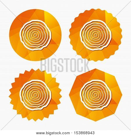 Wood sign icon. Tree growth rings. Tree trunk cross-section. Triangular low poly buttons with flat icon. Vector