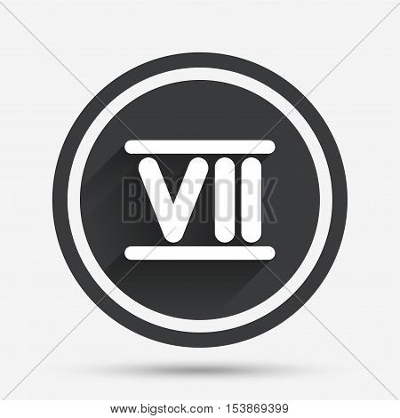 Roman numeral seven sign icon. Roman number seven symbol. Circle flat button with shadow and border. Vector
