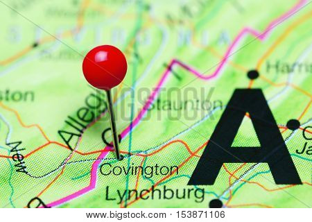 Covington pinned on a map of Virginia, USA