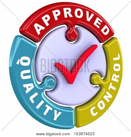 Quality control approved. The check mark in the form of a puzzle. The inscription 