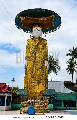 Myanmar white Buddha Image Statue in Buddhist temple of Dawei Myanmar.