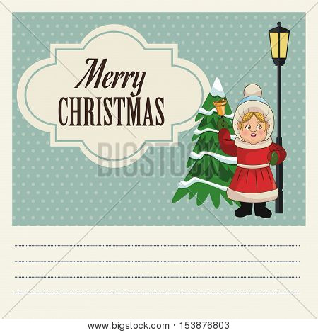 Singing cartoon with bell icon. Christmas season card decoration and celebration theme. Colorful design. Vector illustration