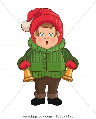 Singing cartoon with bell icon. Christmas season card decoration and celebration theme. Colorful design. Vector illustration
