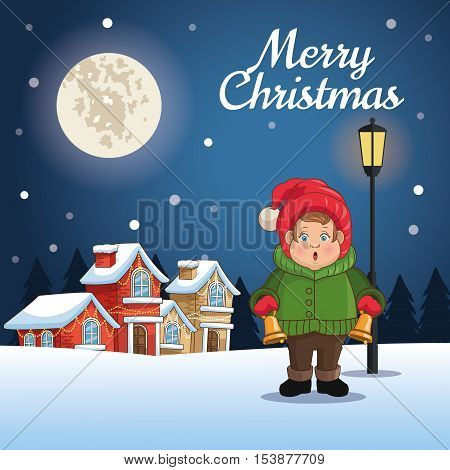 Singing cartoon with bell icon. Christmas season card decoration and celebration theme. Colorful design. Vector illustration