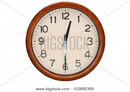 Vintage circle clock wooden frame isolate on white background
