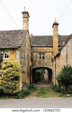 Stanton UK - August 17 2015: Typical limestone house in the center of the village. It is one of the prettiest and idyllic villages in the Cotswolds.