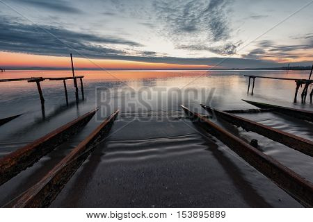 Beautiful winter sunset at the village of Ravda, Bulgaria