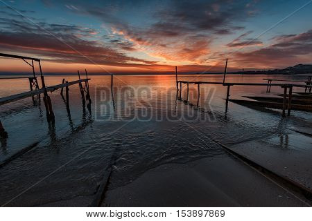 Beautiful winter sunset at the village of Ravda, Bulgaria