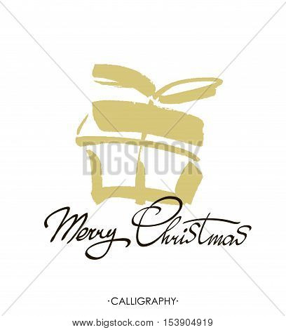 Merry Christmas greeting card with calligraphy. Merry Christmas text design. Vector logo typography. Usable as banner greeting card gift package etc. Hand drawn design elements.Hand drawn design elements.