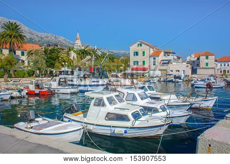 Scenic view on small mediterranean place Kastela in suburb of town Split.