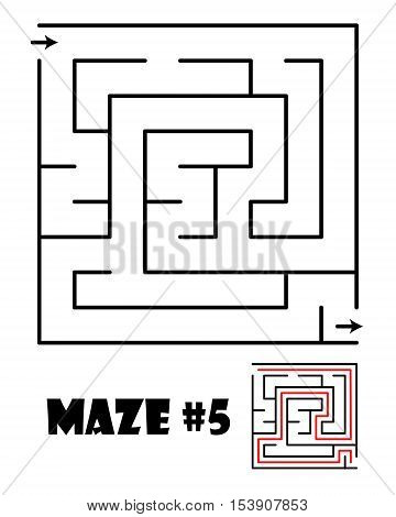 Labyrinth or maze conundrum for kids with answer. Children funny puzzle game. Entry and exit. Vector illustration isolated on a light background.