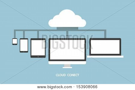 Cloud service and mobile devices Process of upload and download connecting concept flat design