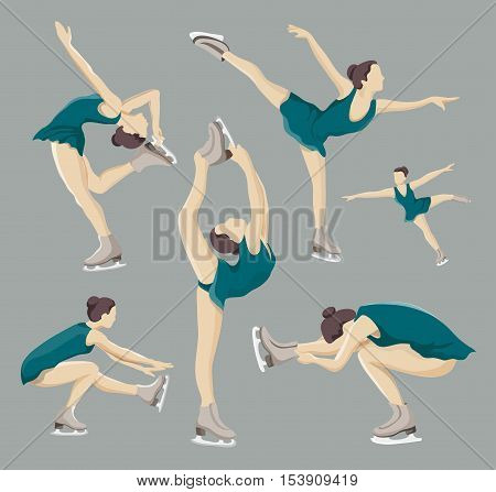 Figure skating set. Female silhouettes. Vector illustration EPS 10