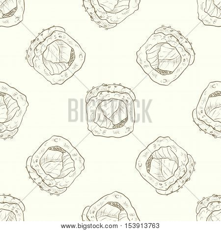 Vector seamless pattern sushi hamachi rolls, sketch