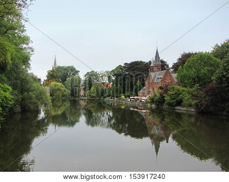 Lake landscape - Minnewaterpark - Bruges, Belgium