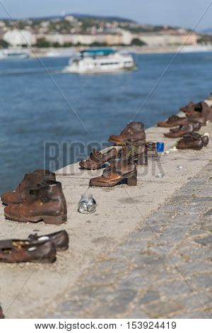 View of the River Danube in Budapest. on the Banks of the Monument Bronze Shoe Was Opened in Memory of the Victims of the Second World War