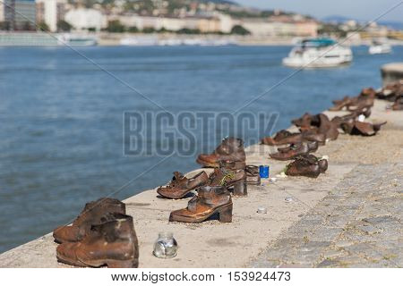 View of the River Danube in Budapest. on the Banks of the Monument Bronze Shoe Was Opened in Memory of the Victims of the Second World War