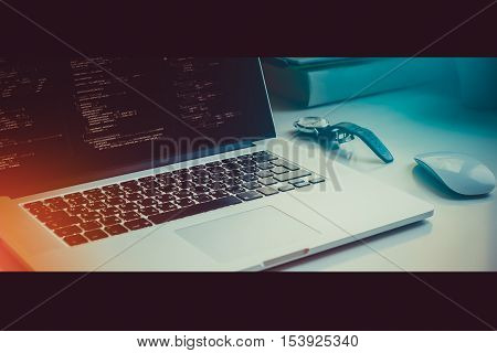 web development, js code on laptop screen