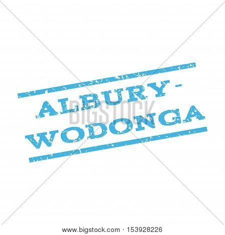 Albury-Wodonga watermark stamp. Text Caption between parallel lines with grunge design style. Rubber seal stamp with unclean texture. Vector blue color ink imprint on a white background.