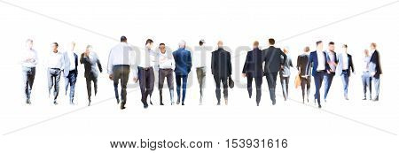 Set of Business people walking. Blurred silhouettes against of white background