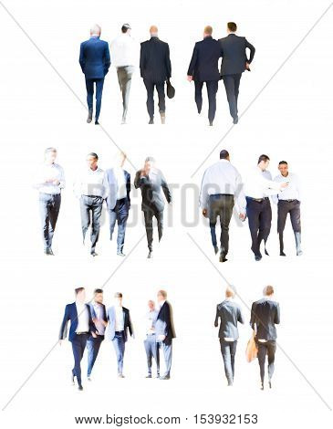 Set of Business people walking. Blurred silhouettes against of white background