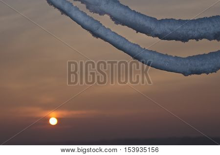 Frost crystals on Power Lines in the winter