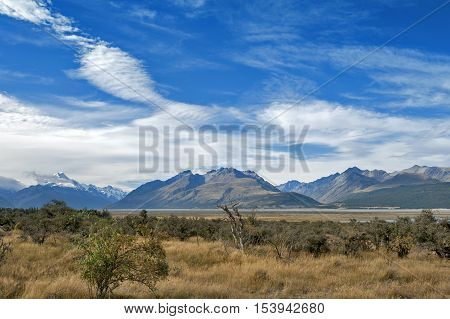 Aoraki / Mount Cook, The Highest Mountain In New Zealand, And The Tasman River Seen From Glentanner
