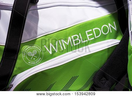 London, the UK - May 2016: Wimbledon souvenir bag in the official store