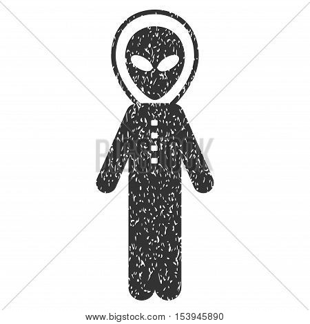 Alien Skafandr grainy textured icon for overlay watermark stamps. Flat symbol with dust texture. Dotted vector gray ink rubber seal stamp with grunge design on a white background.