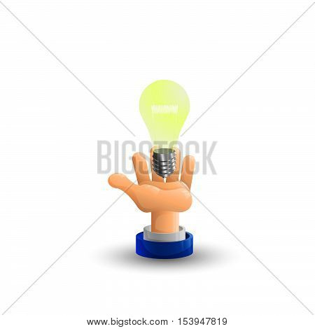 Arm. Business hand. Light bulb. Idea. Palm up. 3D icon. Flat. Vector illustration.