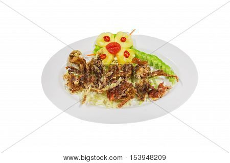 Fried soft shell crab, Thailand. Soft-shell crab is a culinary term for crabs which have recently molted their old exoskeleton and are still soft ,