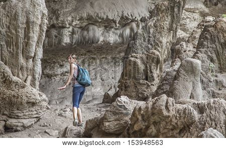 Salalah Oman July 10th 2015: hikers in the mountains of Dhofar in Salalah