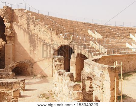 ruins of the Roman amphitheater in the city of El Djem in Tunisia
