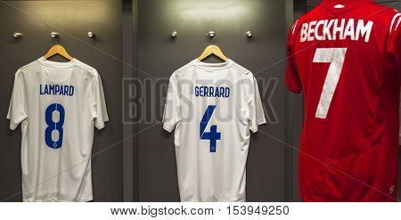 London, the UK - May 2016: in the changing room at Wembley arena