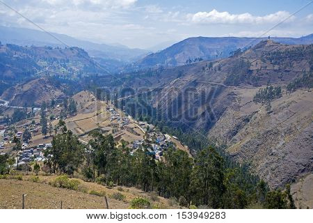 Andes mountains surrounding the city of Guranda, Bolivar Province, Ecuador, on a sunny morning.