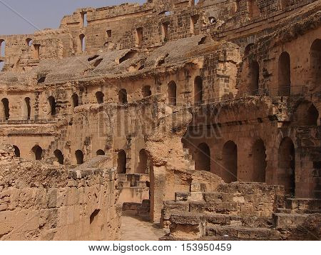 ruins of the Roman amphitheater in the city of El Djem in Tunisia