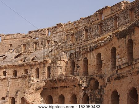 ruins of the Roman amphitheater in the city of El Djem in Tunisia